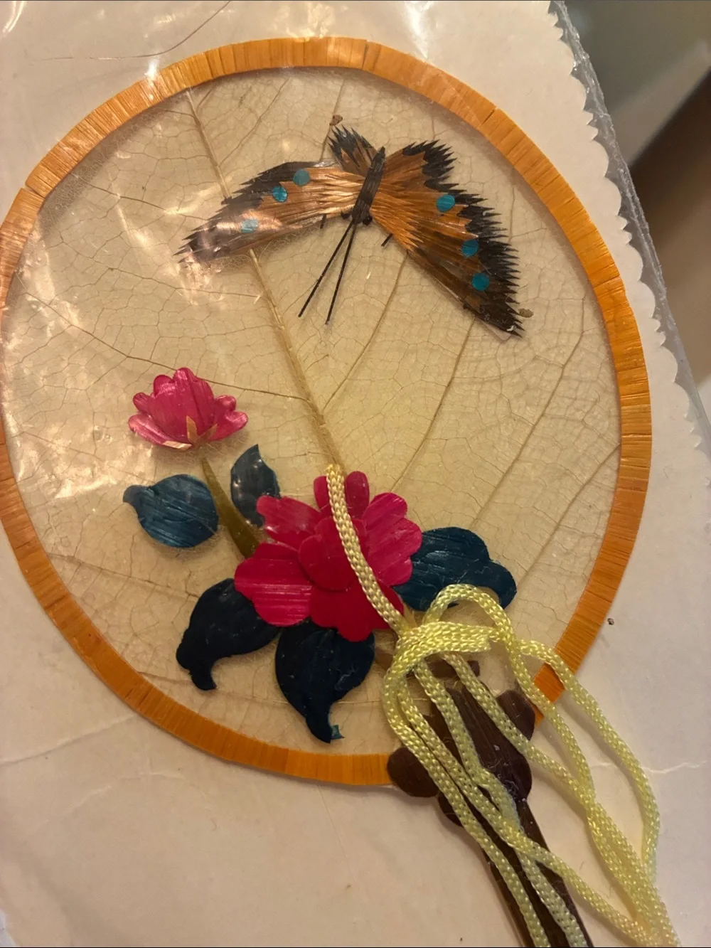 NWT Pink and yellow Decorative Butterfly Hand Fan - Home decor